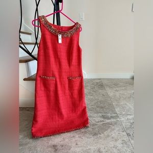 Talbots textured fringe-neck shift dress NWT Size 4